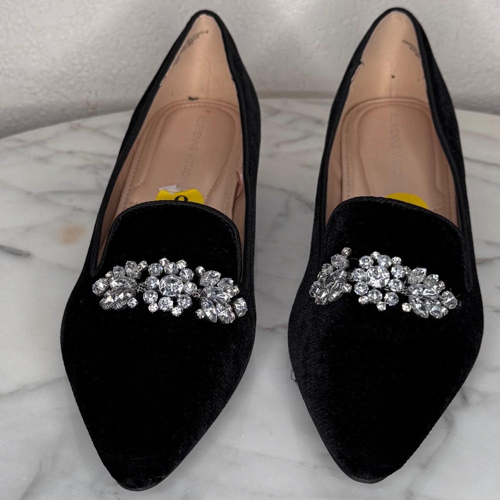 Adrienne Vittadini NIB Palo Flats Bejeweled point toe black Velvet,party,wedding - Picture 2 of 7